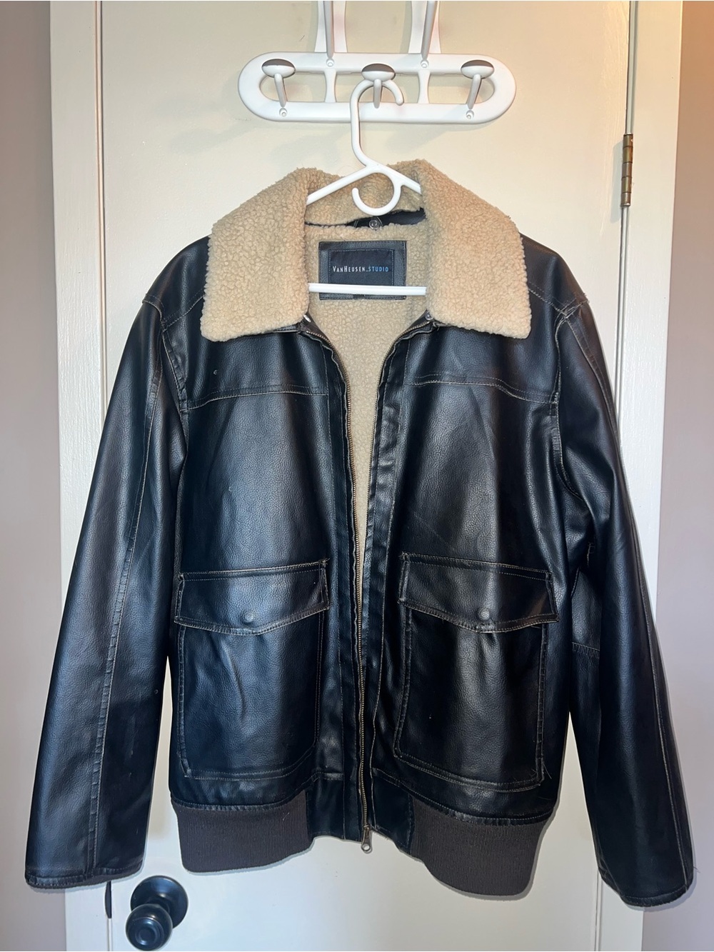 Van Heusen Black Bomber Jacket with Cream Sherpa Collar